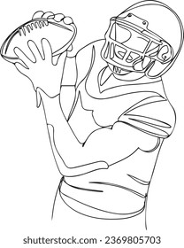 Line Art American Football Player Holding a Ball, Continuous Line Drawing of Football Athlete with Ball, Vector Graphic of Football Star in Line Art Style