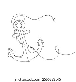 Line Art of an Anchor with Rope vector