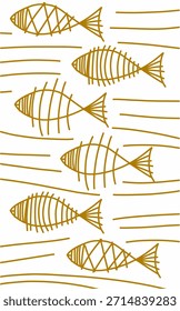 Padrão de peixe de animal de arte de linha isolado no branco