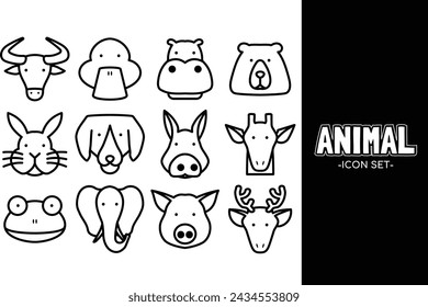 Line Art Animal Icon Vector Set