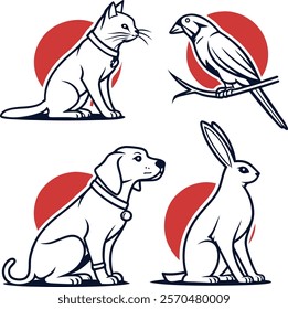 Line Art Animals Vector Illustration for Designers