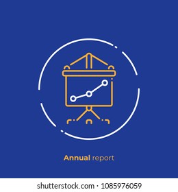 Line art annual report. Finance plan presentation. Scalable vector icon in modern outline style. Lineart elements vector illustration.