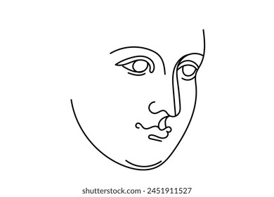 Line Art Antique Statue Head. Line  Sketch Illustration. Ancient Woman One Editable Line Art Drawn Classic Portrait. Woman Museum Statue Head Doodle Graphic Line One Monoline Vector Illustration