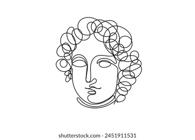 Line Art Antique Statue Head. Line  Sketch Illustration. Ancient Woman One Editable Line Art Drawn Classic Portrait. Woman Museum Statue Head Doodle Graphic Line One Monoline Vector Illustration