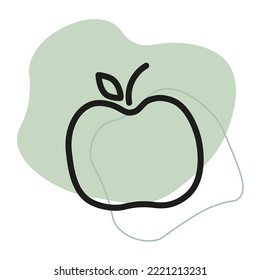 Line art apple line colored spot. Sweet food. Plant leaf sign. Vector illustration. stock image.