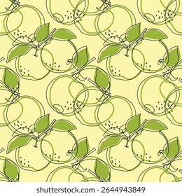 Line art apples whole and slice seamless pattern. Hand drawing pattern. Beautiful vector seamless pattern with apples. Suitable for wallpaper, web page background, surface textures, textile.