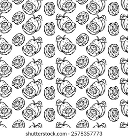 Line art of apricots seamless pattern.