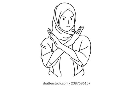 line art of Arabian woman crossing arms and saying no gesture