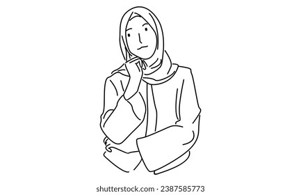 line art of arabic female pensive in hijab scarf