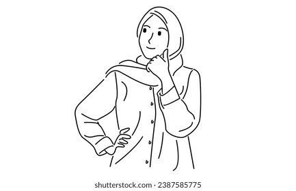 line art of arabic female pensive in hijab scarf