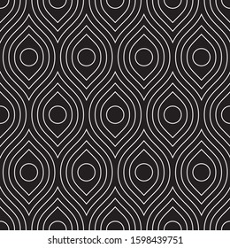 Line art arabic seamless pattern. Black and white vector tileable background.