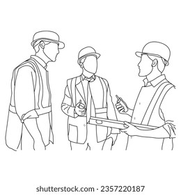 Line art of architect engineer discussion brainstorming construction concept