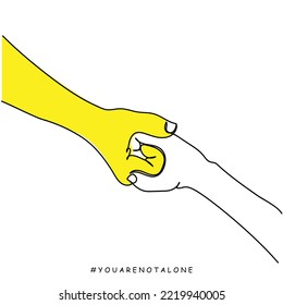 Line Art Of Arm Of A Person Supporting Another Person. Help And Uplifting Concept. Positive Psychology. Say No To Violence. You Are Not Alone. Suicide. Empowering People. Empowerment. Support Poster