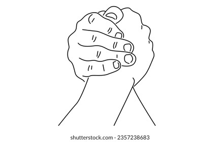 line art of arm wrestling, wrestling, a dispute between two friends vector illustration