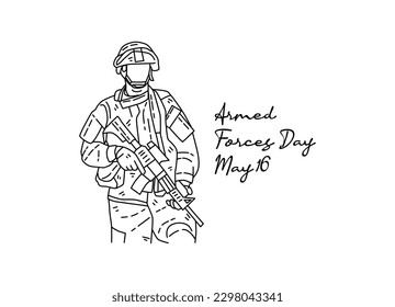 Día de la línea de arte de las fuerzas armadas, celebración del día de las fuerzas armadas. ilustración de línea.