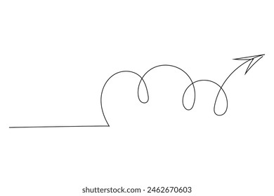 Line Art Arrow. Editable vector Thin Outline Stroke Curve Contour. Way Motion Trajectory Path Direction Symbol Element Icon
