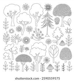 A line art artificial plants illustration of a coloring page