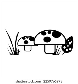 line art artwork of a mushroom and grass for design elements