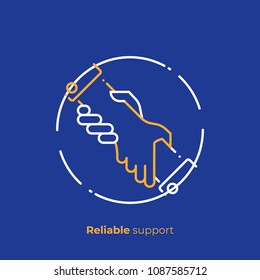 line art assistant hands. Team building. Scalable vector icon in modern lineart style. outline elements vector illustration.