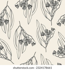 Line art Australian native eucalyptus seamless pattern	