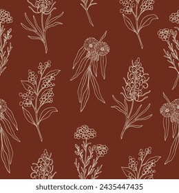 Line art Australian native flowers seamless pattern