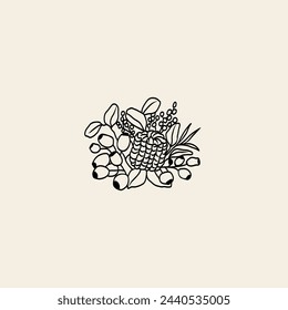 Line art Australian native flowers arrangement