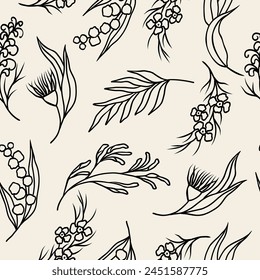 Line art Australian native flowers and plants background