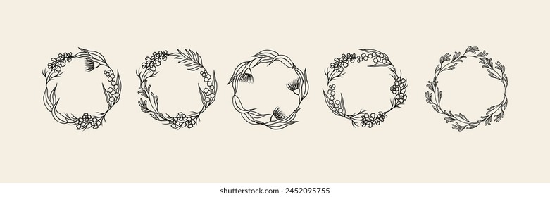 Line art Australian native flowers and plants wreaths