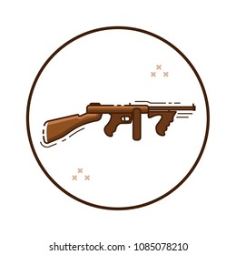 Line art automatic gun icon in circle. Isolated vector illustration.