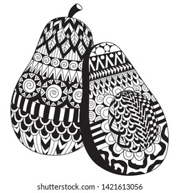 Line art avocado drawing for printing on stuffs and adult coloring book or coloring page. Vector illustration