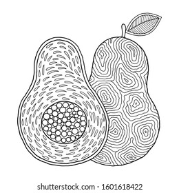 Line art avocado drawing for printing on stuffs and adult coloring book or coloring page.  