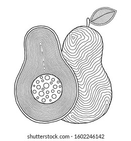 Line art avocado drawing for printing on stuffs and adult coloring book or coloring page.  