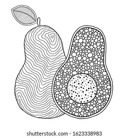 Line art avocado drawing for printing on stuffs and adult coloring book or coloring page.  