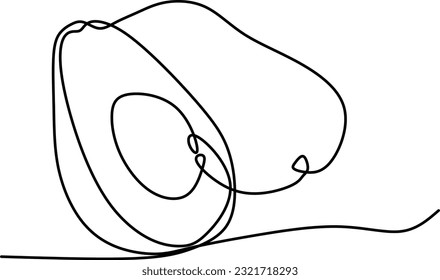 Line art avocado. Fresh vegetable vector continuous line illustration. Outline Hand draw Healthy and Veggie food, ingredient for Organic cooking. Eco concept picture.