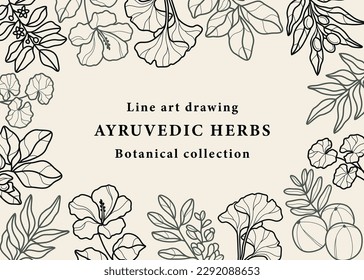 Line art ayurvedic plants background