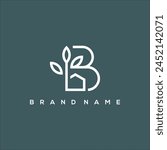 line art B bloom house and nature logo vector