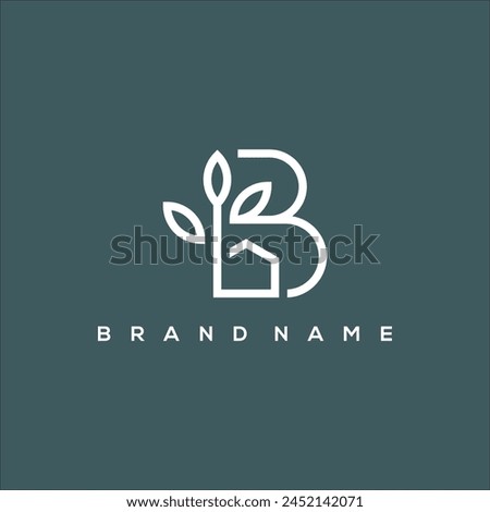 line art B bloom house and nature logo vector