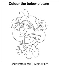 Line art baby bee on white background. vector illustration. For pre school education, kindergarten and kids and children. Coloring page and books, outline