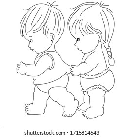 Line art baby and boy. vector illustration. For cartoon education, pre school education, kindergarten and kids and children. Coloring page and books, outline 