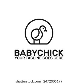 line art baby chicken in a circle, bird feed logo