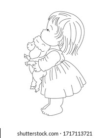 Line art baby doll. vector illustration. For cartoon education, pre school education, kindergarten and kids and children. Coloring page and books, outline