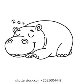 Line art of baby hippo sleeping cartoon vector