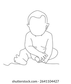 line art baby sitting.  little baby boy or girl sitting on floor at home. vektor