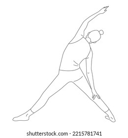 Line Art Back Side Of Woman Doing Lateral Trunk Stretching Pose Vector.