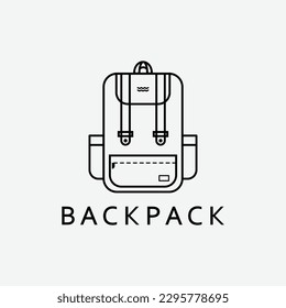 Logo des Line Art Rucksacks, Vektordesign minimalistisch, Knapsack-Reisedesign