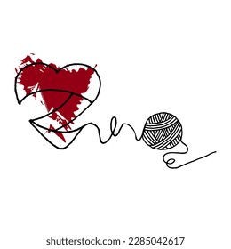 Balón de arte lineal de hilo y corazón aislado en fondo blanco. Logotipo creativo para la mujer que la necesita.