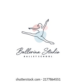 Line Art Ballerina Logo Design Template