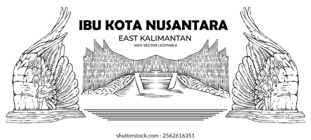 Line Art Banner Background of Ibu Kota Nusantara Indonesia. Vector illustration.