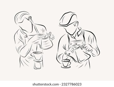 arte de línea de barista hacer ilustración de café