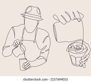 Line art barista vector minimalist coffee